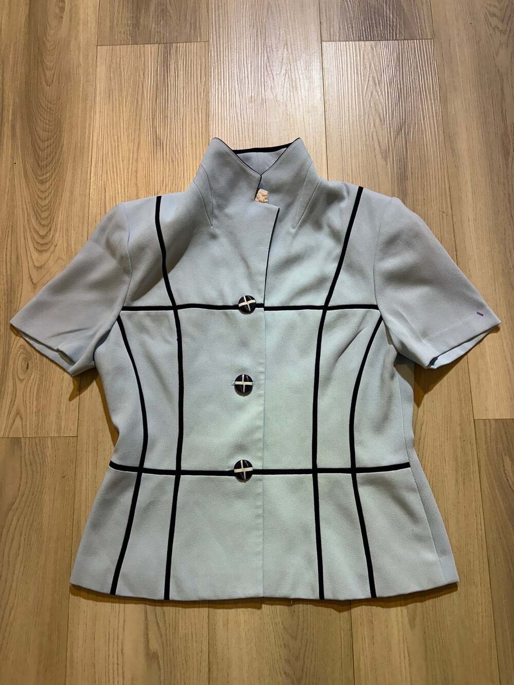 • Vintage Saville Collection Mod Geometric Grid Blouse Pastel Mint Size 9